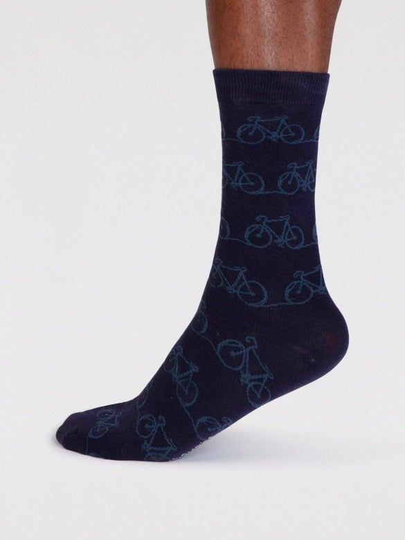 mens bennie organic cotton bike socks indigo blue