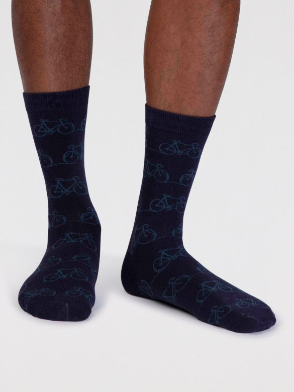 mens bennie organic cotton bike socks indigo blue