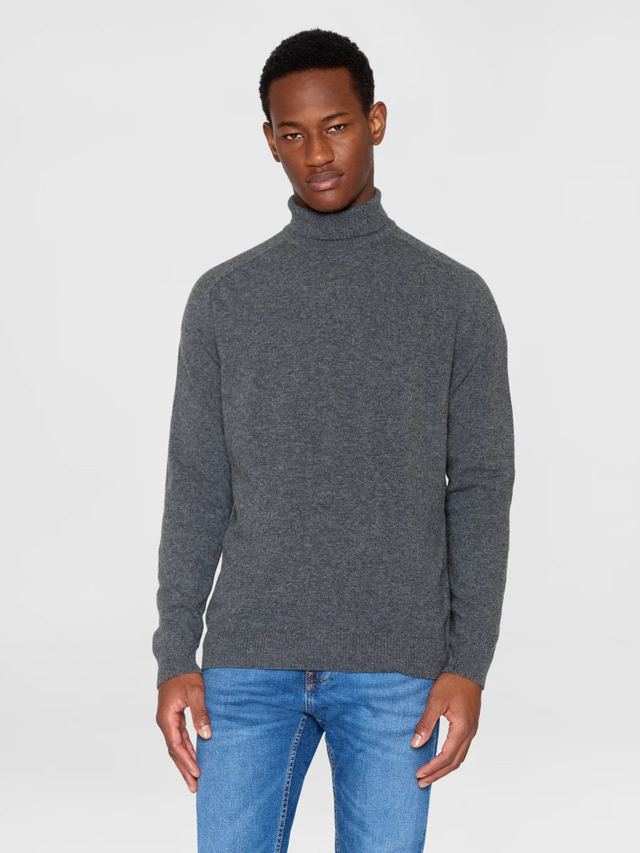 roll neck wool knit dark grey melange