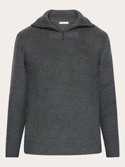 1/2 neck zip merino wool rib knit dark grey melange