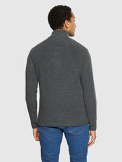 1/2 neck zip merino wool rib knit dark grey melange