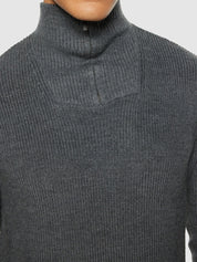 1/2 neck zip merino wool rib knit dark grey melange