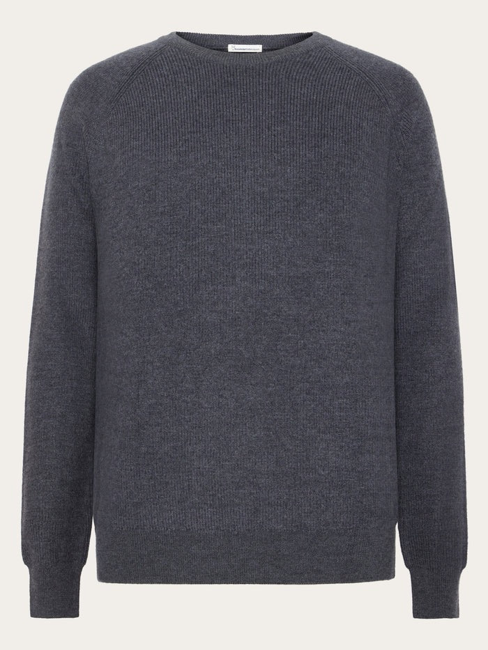 o-neck merino wool rib knit dark grey melange