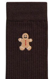 unisex gerippte socken stickerei 1er pack dunkelbraun / gingerbread