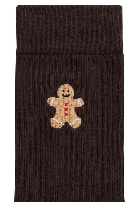 unisex gerippte socken stickerei 1er pack dunkelbraun / gingerbread