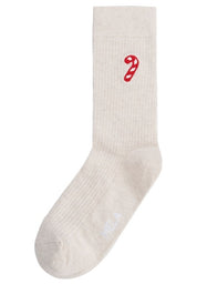 unisex gerippte socken stickerei 1er pack cream melange / candy cane