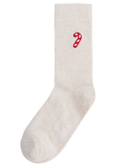 unisex gerippte socken stickerei 1er pack cream melange / candy cane