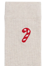 unisex gerippte socken stickerei 1er pack cream melange / candy cane