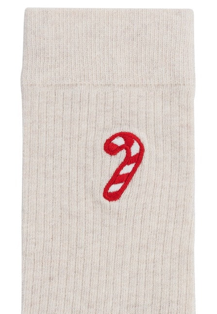 unisex gerippte socken stickerei 1er pack cream melange / candy cane
