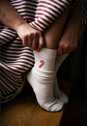 unisex gerippte socken stickerei 1er pack cream melange / candy cane