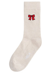 unisex gerippte socken stickerei 1er pack cream melange / bow