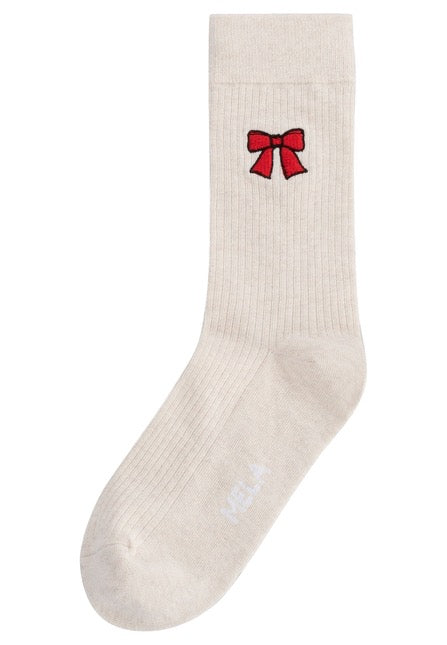 unisex gerippte socken stickerei 1er pack cream melange / bow