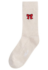 unisex gerippte socken stickerei 1er pack cream melange / bow