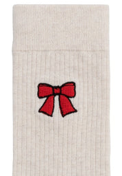 unisex gerippte socken stickerei 1er pack cream melange / bow
