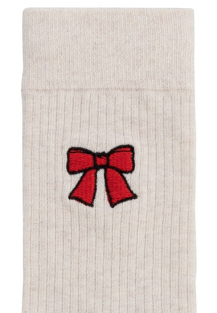 unisex gerippte socken stickerei 1er pack cream melange / bow