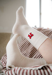 unisex gerippte socken stickerei 1er pack cream melange / bow