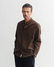 button-down shirt brown stripe
