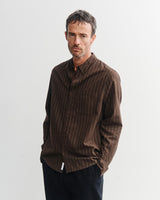 button-down shirt brown stripe