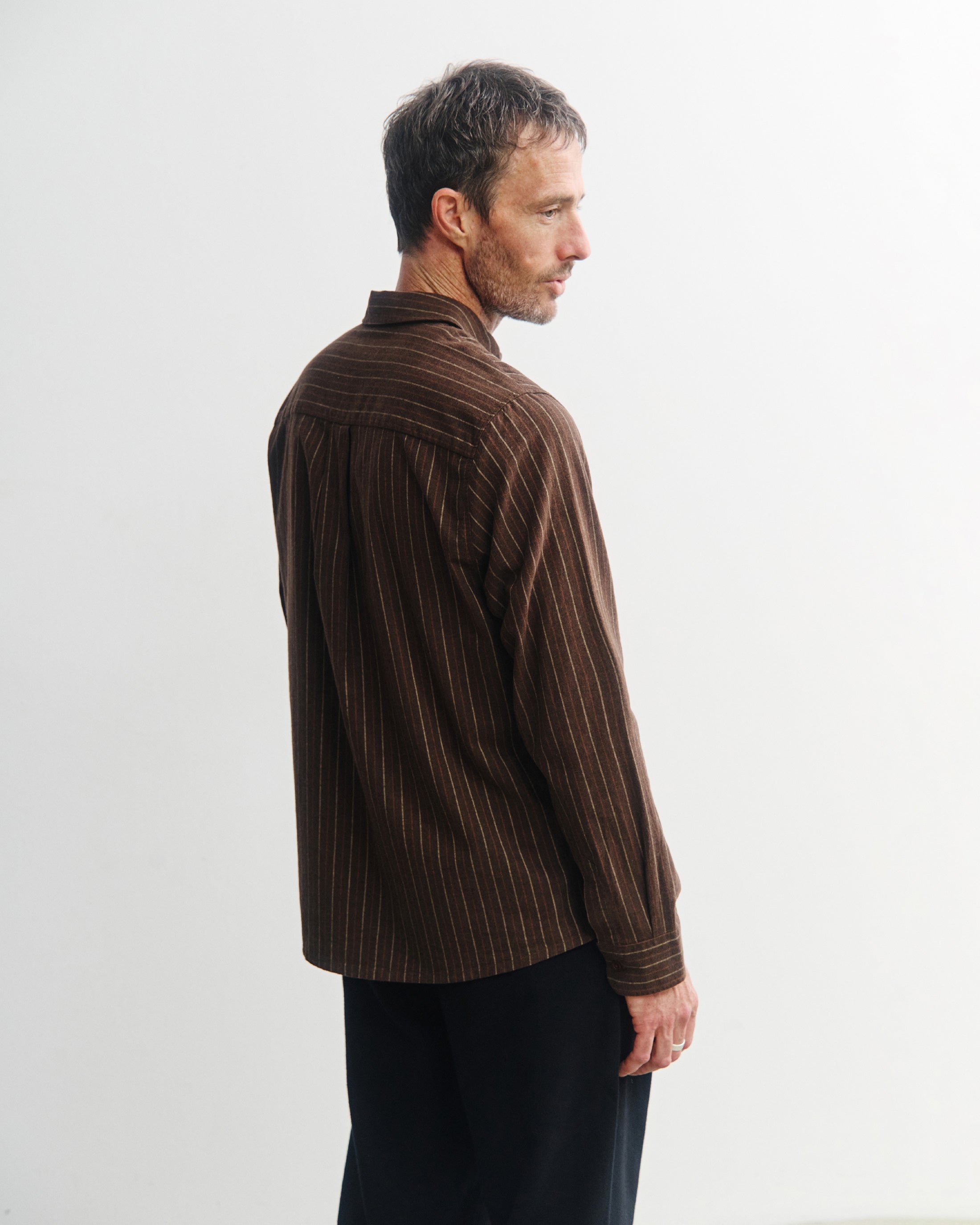 button-down shirt brown stripe