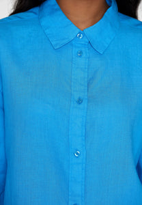 loose linen long sleeved shirt malibu blue