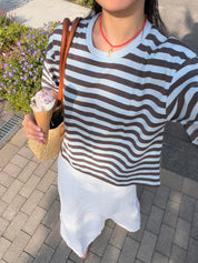 boxy crop tee striped chocolate brown-skyride