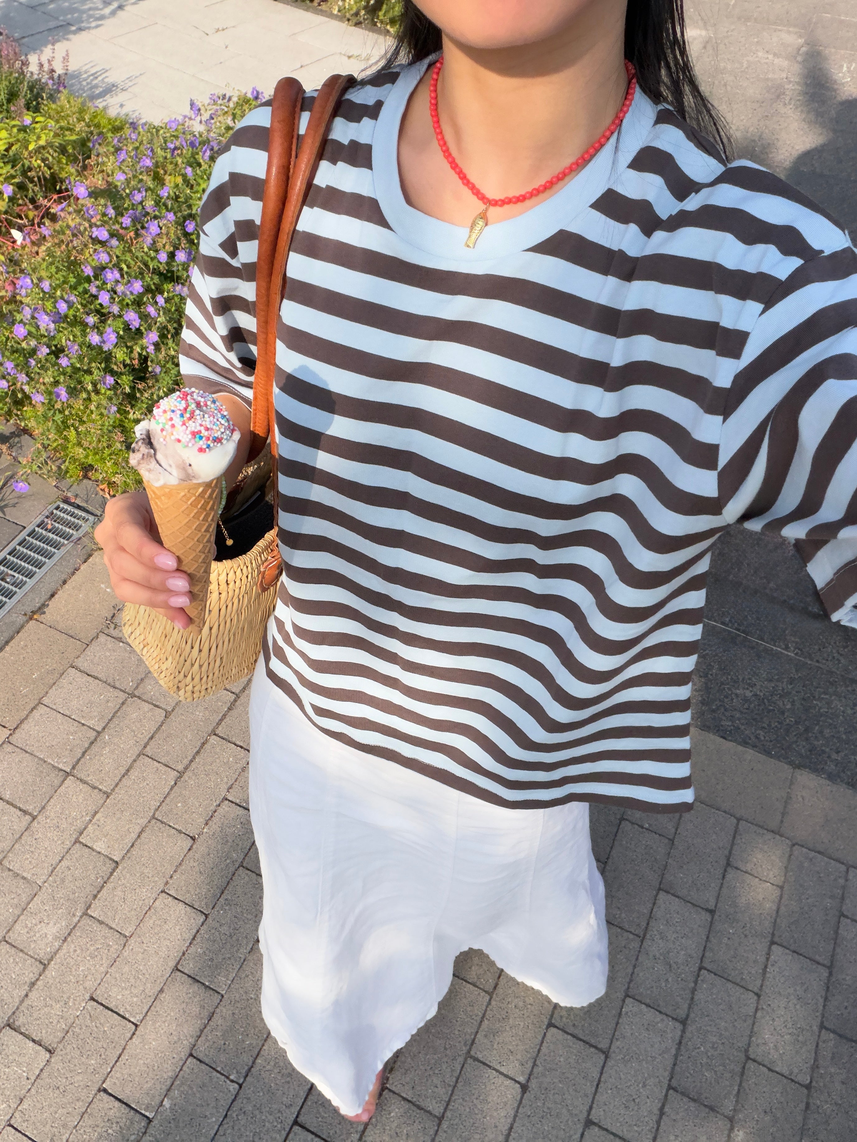 boxy crop tee striped chocolate brown-skyride