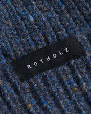cropped ribbed beanie merino wool speckled blue