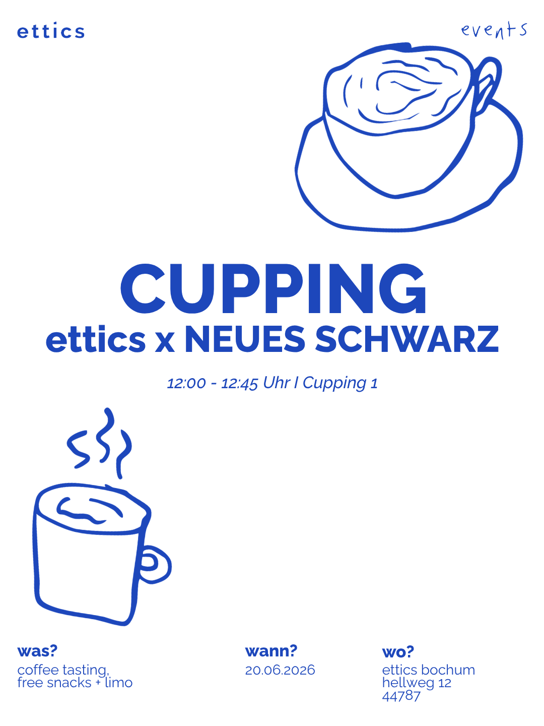 COFFEE CUPPING | ettics x NEUES SCHWARZ | 20.06.26 - 12 UHR
