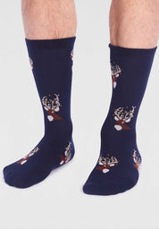 celyn christmas stag socks navy 7-11