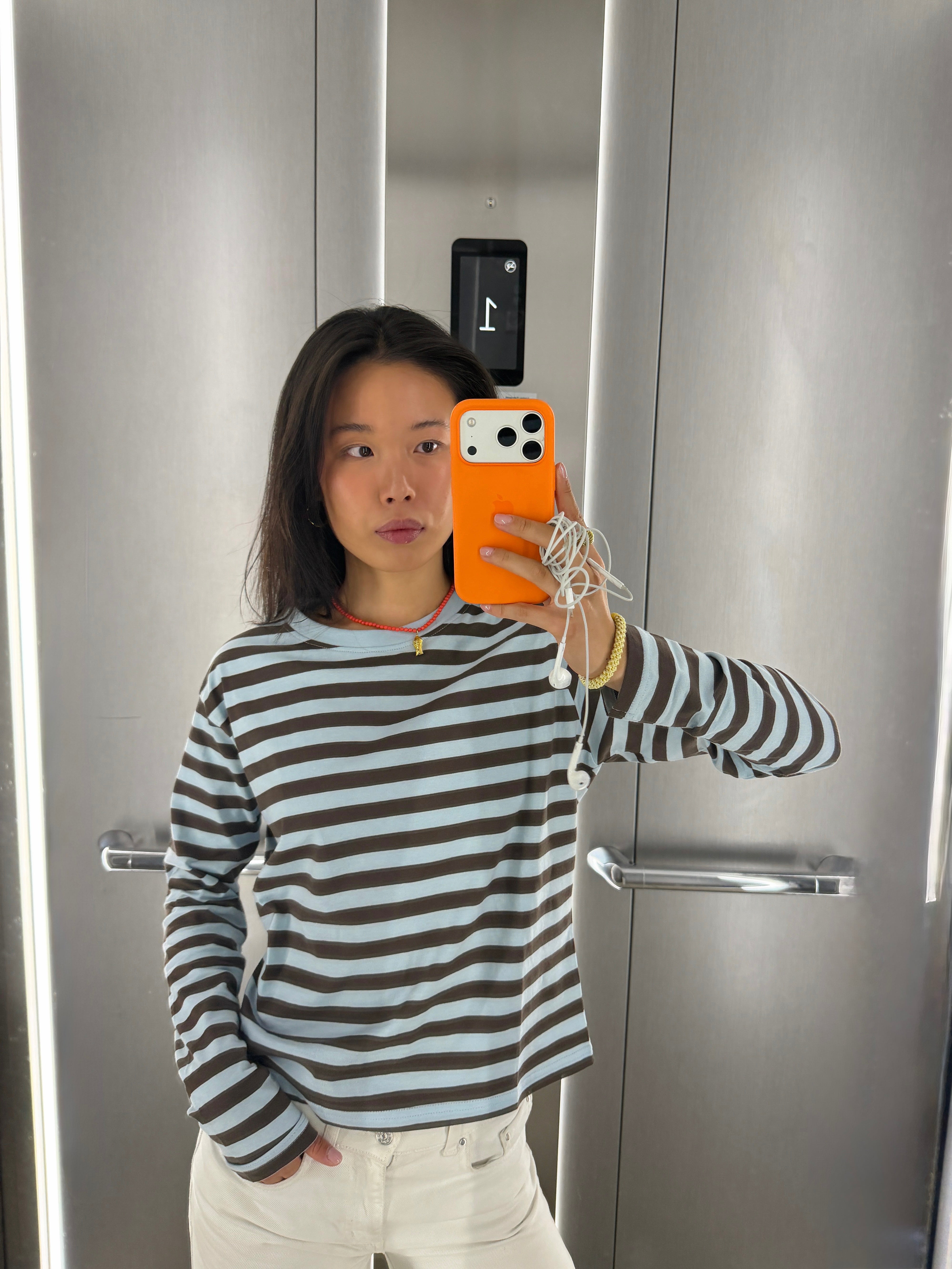 loose fit women's longsleeve striped chocolate brown-skyride