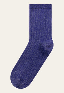 single pack rib lurex socks deep purple
