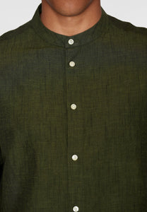 regular linen stand collar shirt burned olive