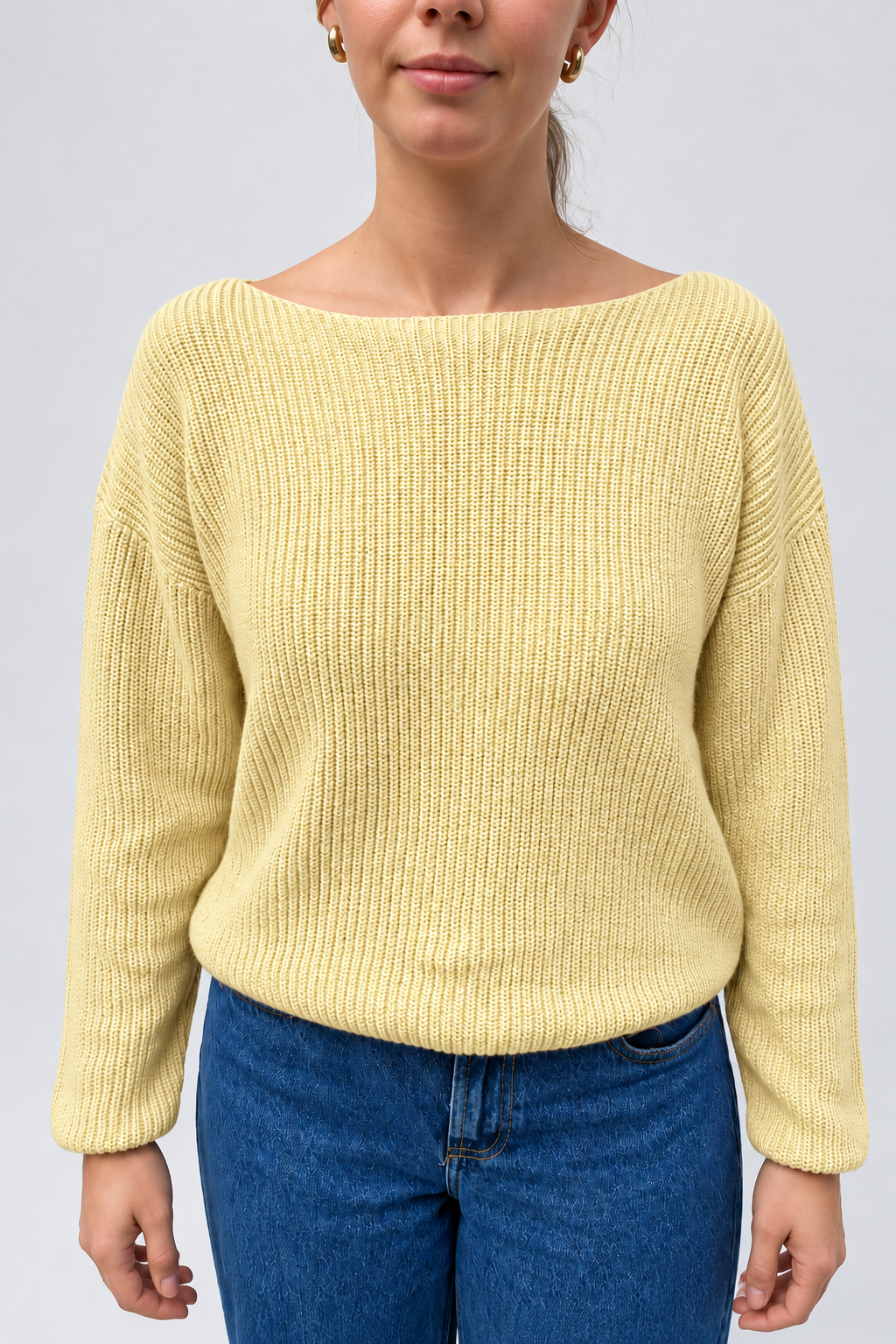 boatneck heavy knit pullover butter yellow