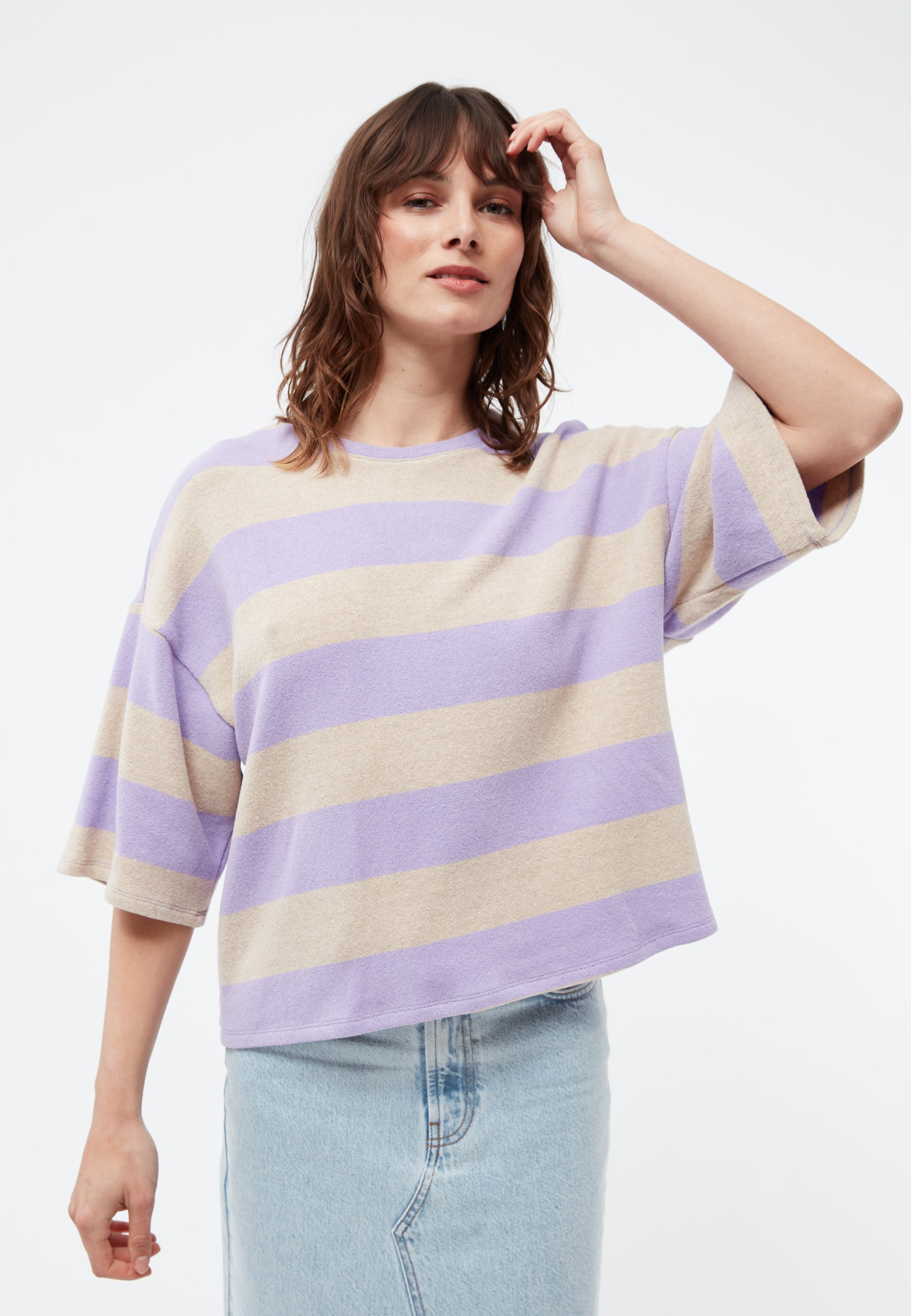 t-shirt selma stripes light beige / light amethyst