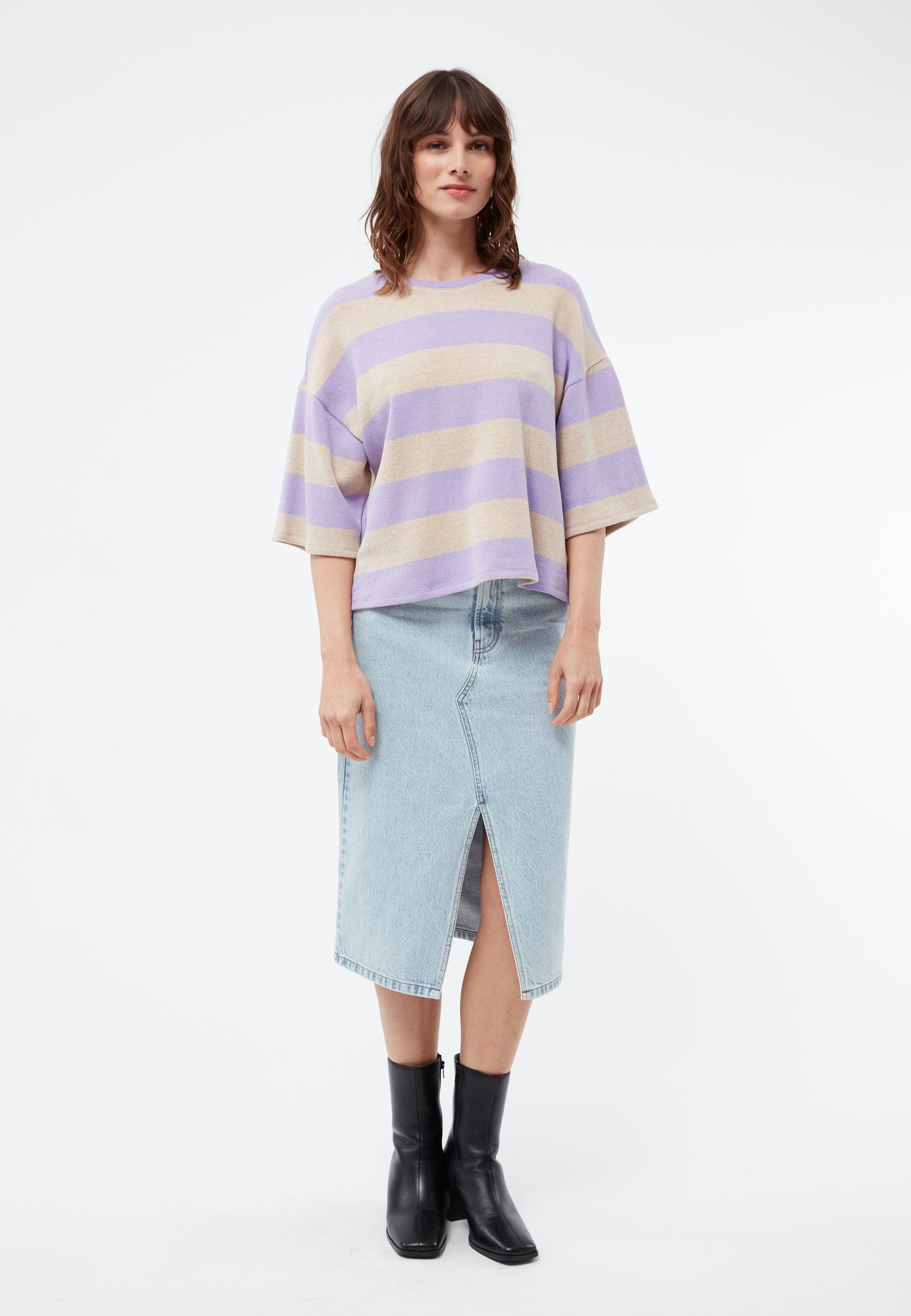 t-shirt selma stripes light beige / light amethyst