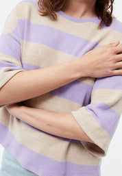 t-shirt selma stripes light beige / light amethyst