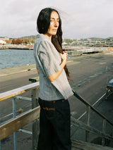 bluse moa tie check indigo blue
