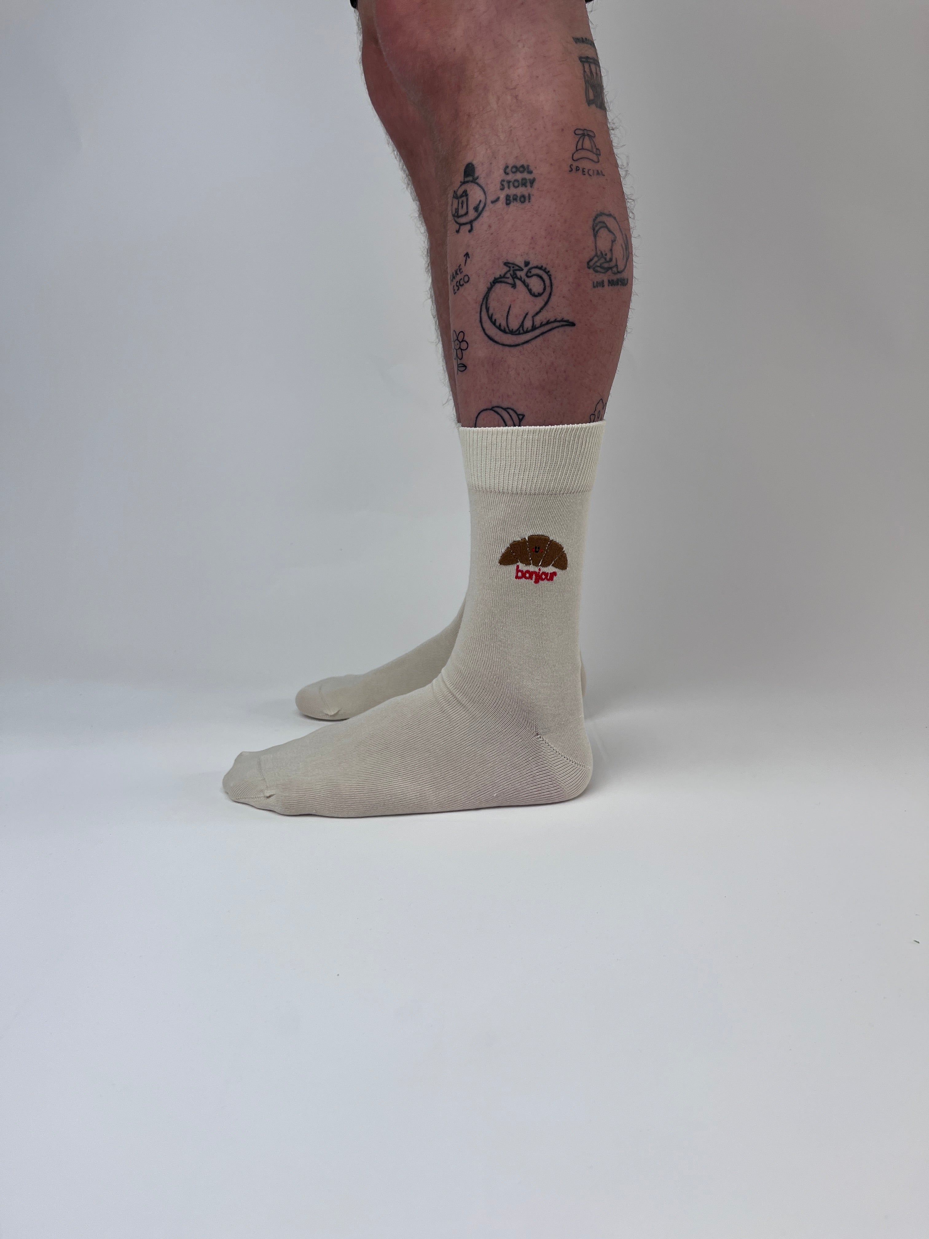sock embroidery croissant