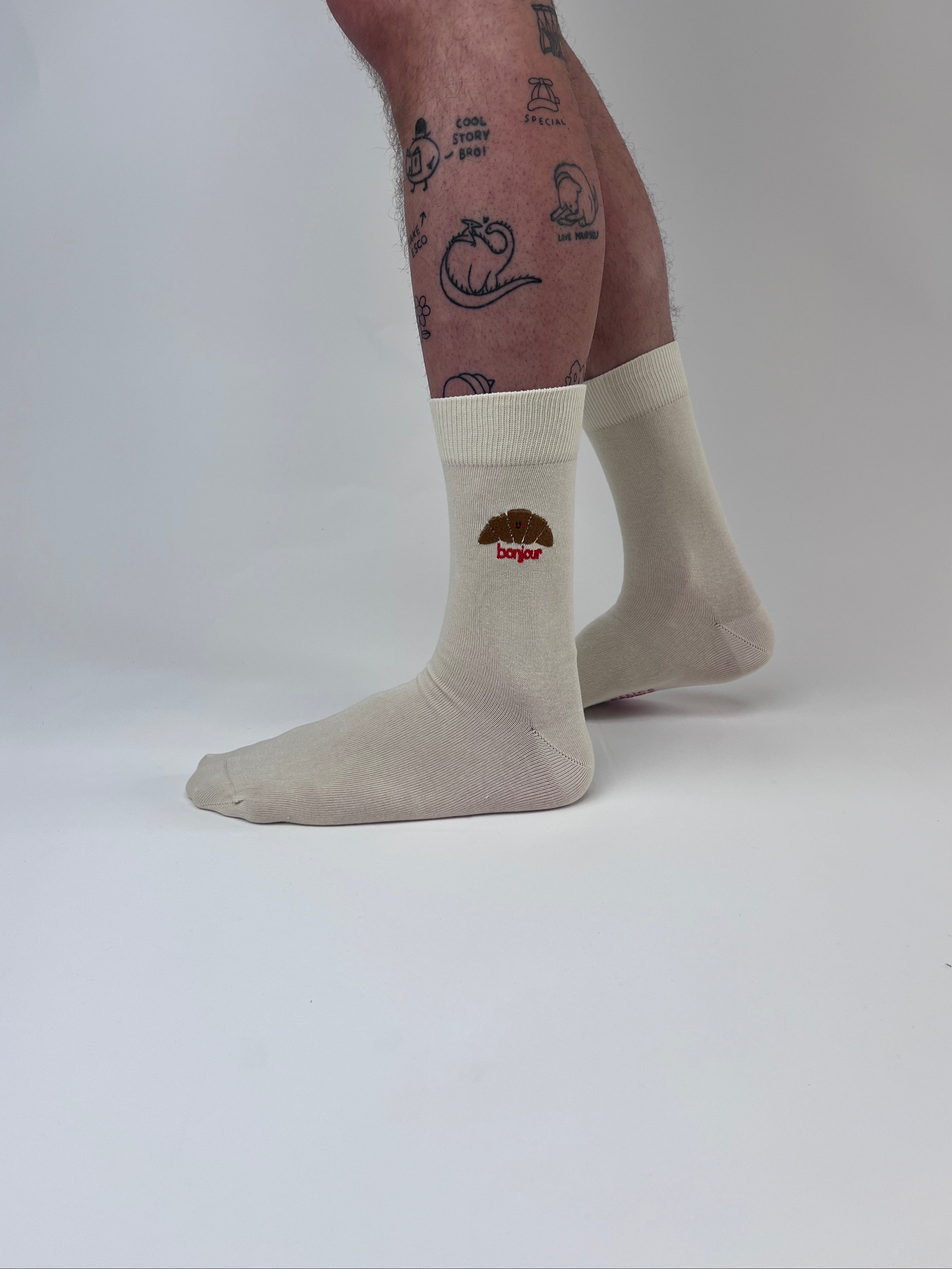 sock embroidery croissant