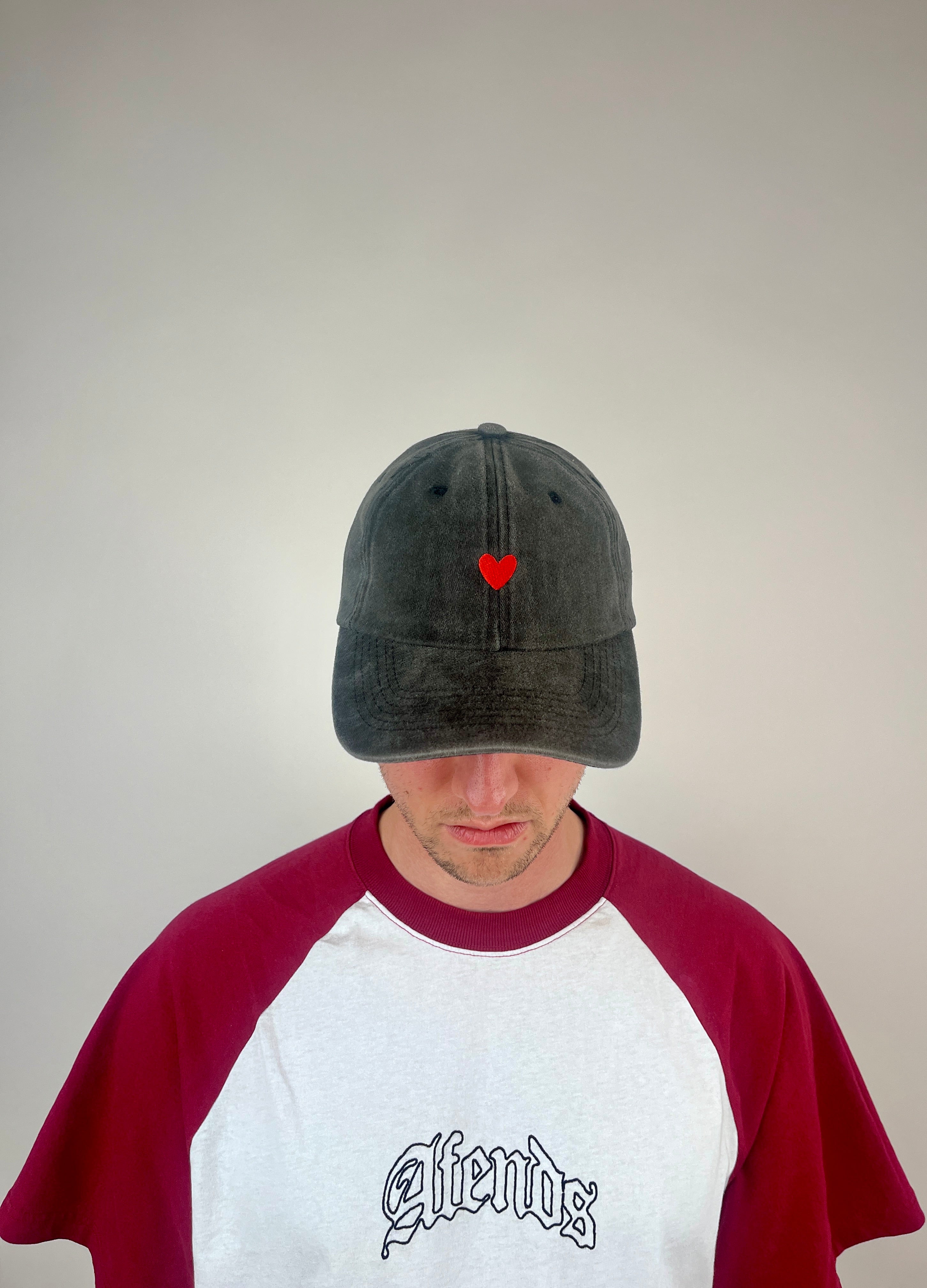 kappe vintage washed dark grey - red heart