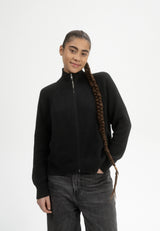 strickjacke rib knit zip jacket kamuka schwarz