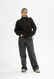 strickjacke rib knit zip jacket kamuka schwarz