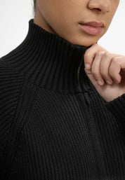 strickjacke rib knit zip jacket kamuka schwarz