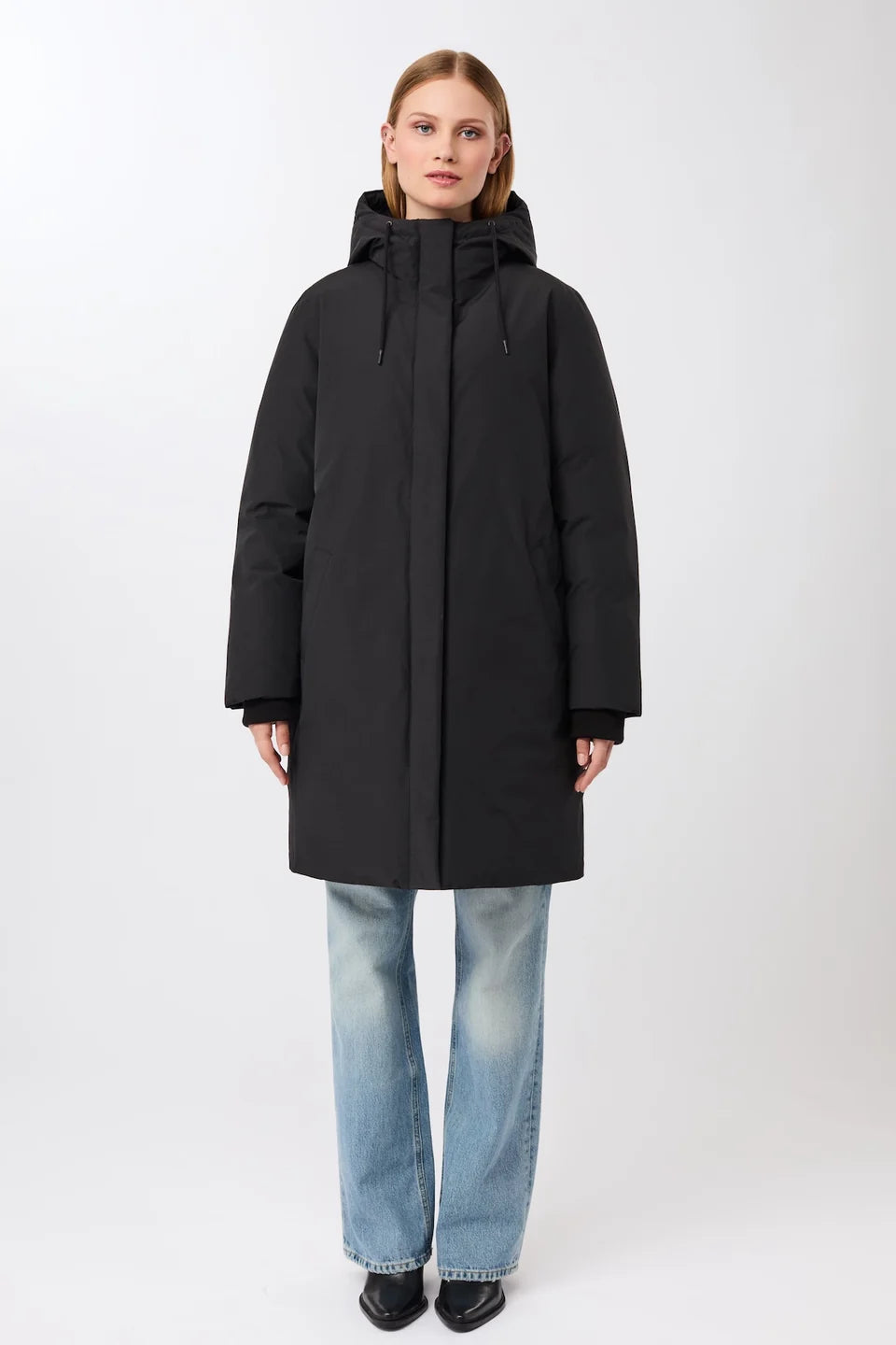 lange jacke mit kapuze und eco daune black (PA092CN08)