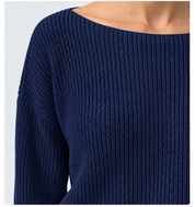 boatneck knit pullover patriot blue