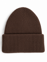 double layered wool beanie - chocolate brown