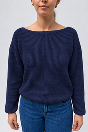 boatneck knit pullover patriot blue