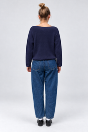 boatneck knit pullover patriot blue