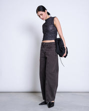 ruffle mesh top laguna dark leo print
