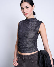 ruffle mesh top laguna dark leo print